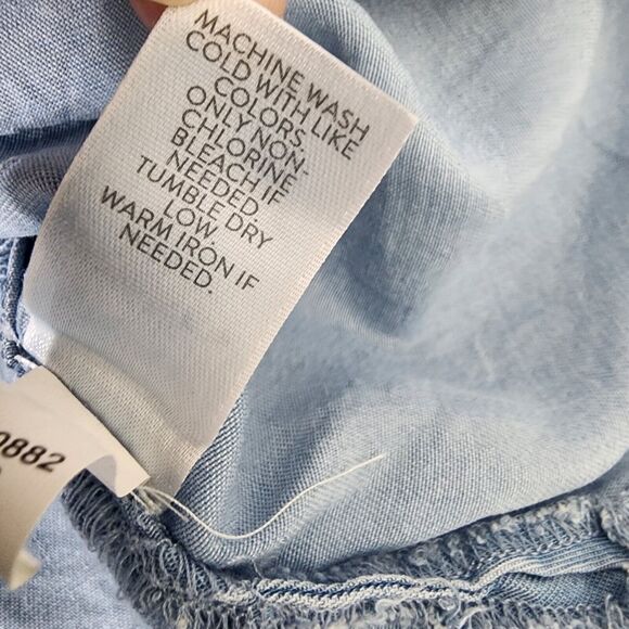 J Jill Denim Top XS Petite Chambray Tiered Ruffle Bell Sleeve Tencel Lyocell Blu - Picture 9 of 13